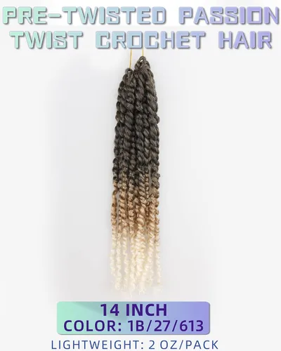 Miniatura 2 de Paquete de 8 paquetes de cabello trenzado sintético pretrenzado de 14 pulgadas para mujeres negras y niños, color gris degradado a rubio TGris/27/613