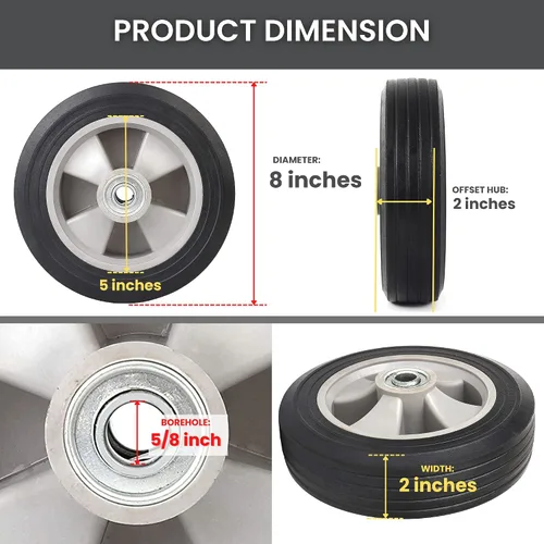 Miniatura 2 de AR-PRO (4-paquete) Neumático de repuesto de goma sólida sin plano de 8" x 2" con un eje de 5/8" para camiones de mano, carretillas, plataformas