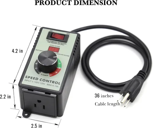 Miniatura 3 de Controlador de velocidad variable de motor AC ZOWZEA 120V 15A 4000W con interruptor de protección contra sobrecarga