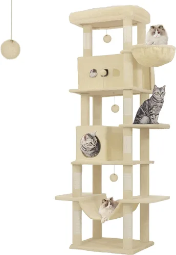 Miniatura 12 de Hzuaneri Árbol para gatos de interior, torre grande de 69.9 pulgadas para gatos, casa de varios niveles con condominio, 8 postes rascadores, hamaca