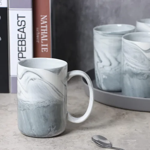 Miniatura 3 de M068 - Tazas de café de mármol de 14 onzas, novedosas tazas de cerámica de mármol para el hogar y la oficina, aptas para microondas y lavavajillas