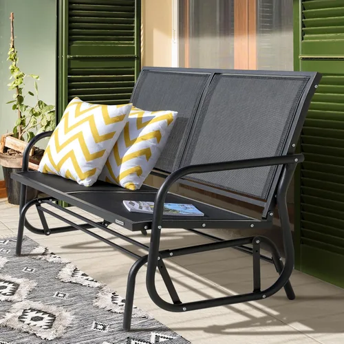 Miniatura 9 de NUU GARDEN Banco planeador para 2 personas para exteriores, silla de columpio para patio con marco de acero recubierto de polvo y tela de asiento