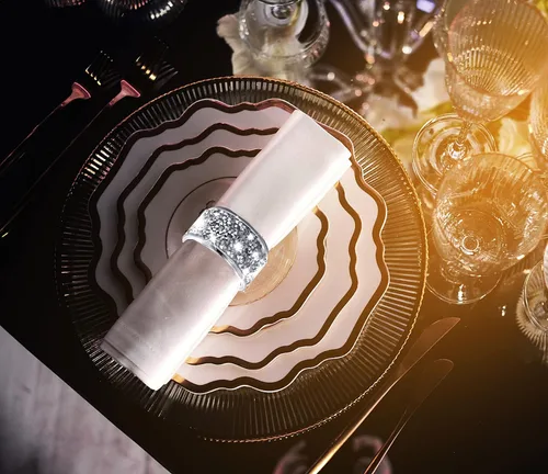 Miniatura 4 de Juego de 12 servilleteros de diamantes de imitación plateados, servilleteros de cristal triturados con hebillas para cena, boda, fiesta, vacaciones