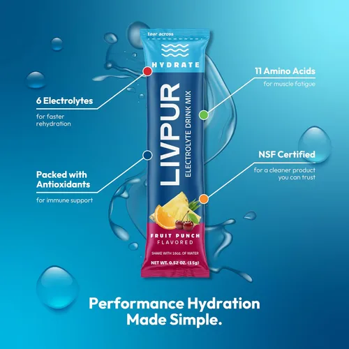 Miniatura 2 de LIVPUR - Mezcla de bebida con electrolitos, polvo de hidratación instantánea con vitamina C, B6, B12 y aminoácidos esenciales para apoyo muscular
