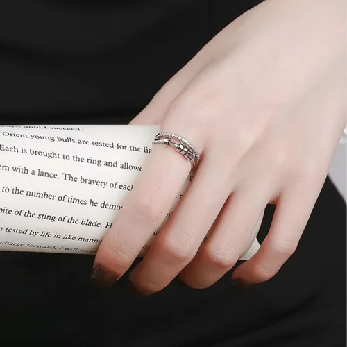 Miniatura 2 de Anillo de ansiedad de plata de ley S925 OOOPEL con tarjeta inspiradora, anillos ajustables antiestrés para ansiedad para mujer, anillo giratorio