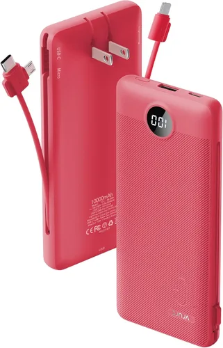 Cargador portátil con cables integrados y enchufe de pared AC, VRURC Power Bank USB C de 10000mAh, batería portátil para viajes, cargador compacto y