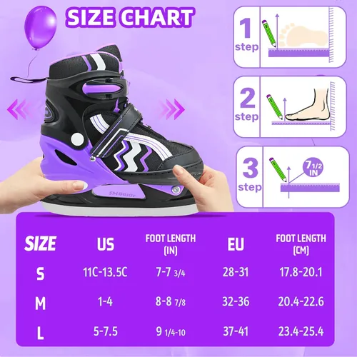 Miniatura 2 de Patines de hielo ajustables para niños y niñas, cuchillas lisas, tela transpirable y forro cómodo, patines de hockey para edades de 3 a 12 años