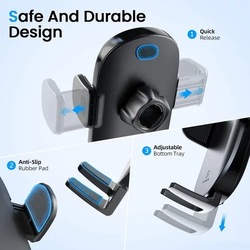 Miniatura 5 de APPS2Car Soporte para teléfono cargador inalámbrico para automóvil, soporte de coche de carga rápida Qi de 15 W, brazo largo ajustable y rotación