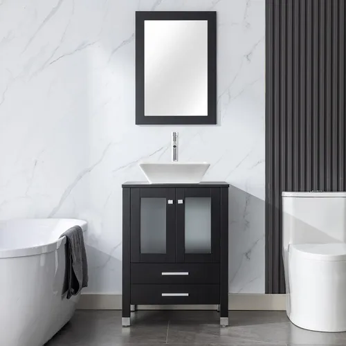 Miniatura 11 de LUCKWIND Combinación de tocador de baño de 24 pulgadas con lavabo, serie elegante con marco pintado, armario de almacenamiento de baño de dos