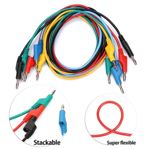 Miniatura 3 de Sumnacon Juego de 5 cables de prueba de enchufe de plátano a plátano, cable de prueba apilable de 0.157 in para multímetro, cable de prueba