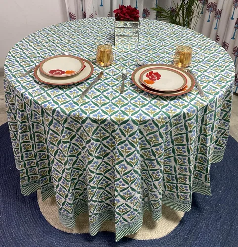 Miniatura 22 de Ridhi Mantel redondo con estampado de bloque a mano, 100% algodón, reutilizable, color rosa flamenco, de 60 pulgadas, mantel decorativo para uso