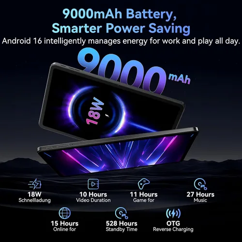Miniatura 7 de Tablet N90 Android 16, tableta de 12 pulgadas 2K FHD+, tableta Android con teclado, WiFi 5G, 24GB+128GB/2TB, identificación facial, 9000 mAh, 4 años