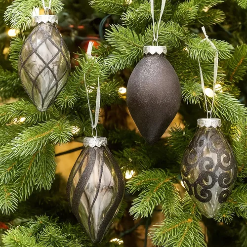 Miniatura 12 de Adornos de Navidad Negros – Decoraciones de Árbol de Vacaciones de Plástico Irrompible de 32 Piezas, 16 Bolas de Nieve con Purpurina (3.15"/2.36")