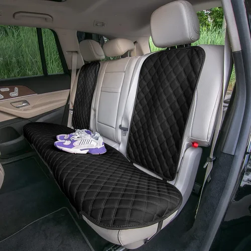 Miniatura 2 de FH Group Juego de cojines de asiento trasero de automóvil de piel sintética negra, ajuste universal, cojines de asiento trasero de automóvil