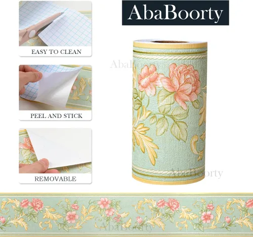 Miniatura 7 de AbaBoorty Borde de Papel Pintado Floral Verde Decor 196"X4.1" De Despegar y Pegar Borde de Pared Impermeable Azulejos Adhesivos Pegatinas de Papel
