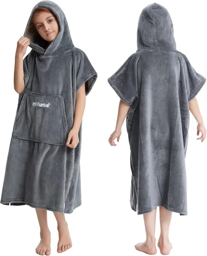 Hiturbo Toalla para niños cambiadora: toallas de baño de felpa suave, sudadera con capucha cálida de forro polar coral, poncho de surf de natación