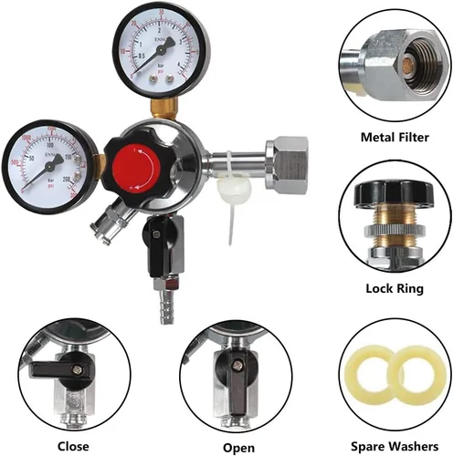 Miniatura 3 de Regulador de CO2 de barril de cerveza CGA320 - Regulador Kegerator de la marca LUCKEG con válvula de alivio de presión de seguridad, incluye línea