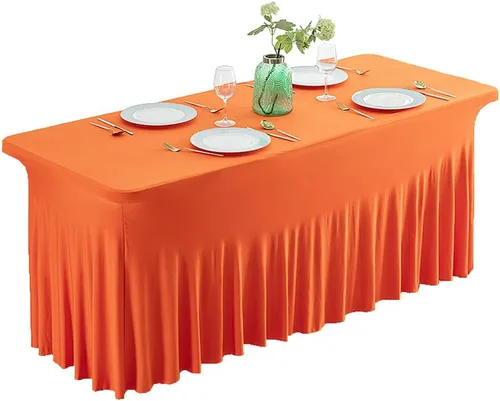 Miniatura 11 de Falda de mesa de poliéster ajustable de una pieza de elastano, mantel rectangular resistente a las arrugas para eventos de bodas, fiestas