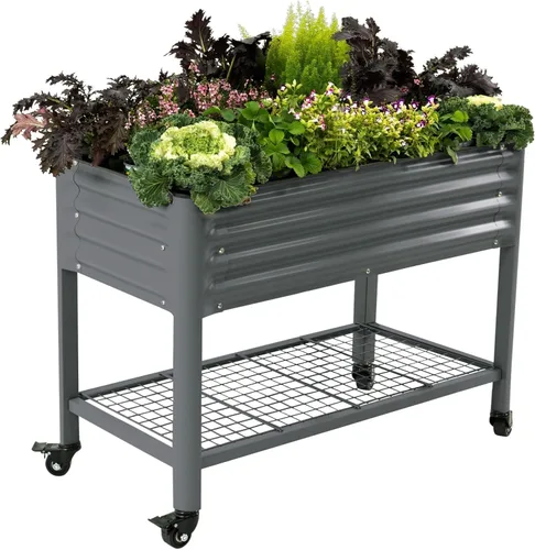 Cama de jardín elevada rodante - Serie V, camas de jardín de 2' x 4' con patas y estante de almacenamiento para patio y porche, capacidad de peso de