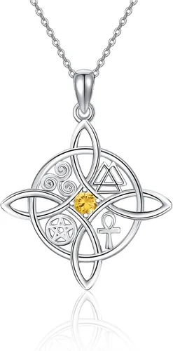 Miniatura 47 de YAFEINI Collar con dije de nudo de bruja de plata de ley, amuleto de bruja de cruz celta, regalo para mujer