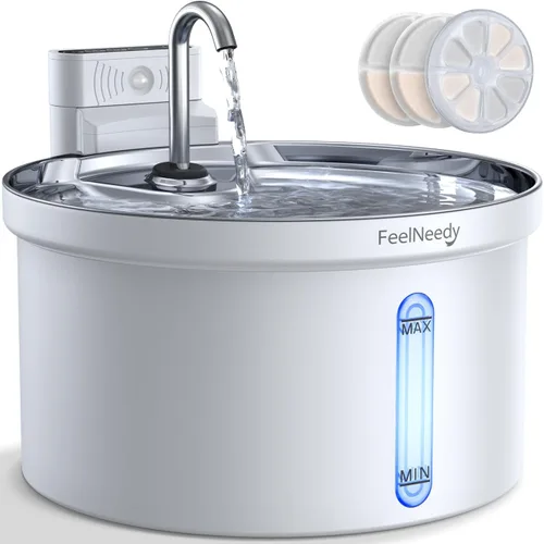 Miniatura 12 de Fuente de agua inalámbrica para gatos [Separación de agua y batería] FEELNEEDY Fuente para gatos operada por batería de 4000mAh, fuente