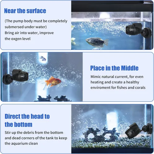 Miniatura 5 de AQUANEAT Bomba de circulación Wavemaker para acuario, cabezal de alimentación de tanque de peces de 800 GPH, bomba de agua sumergible, base magnética