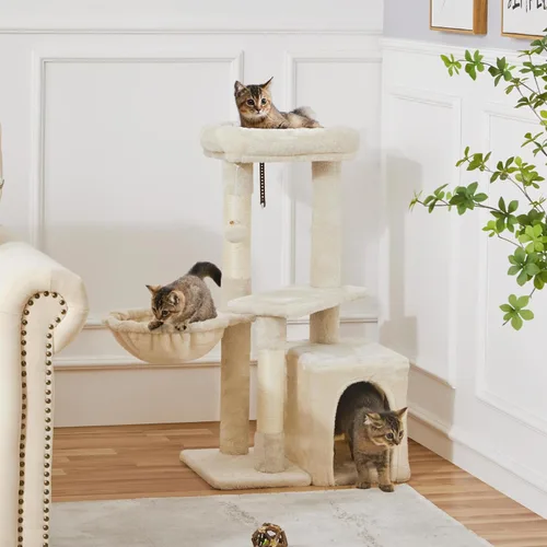 Miniatura 2 de Topeakmart Torre de árbol para gatos de interior, centro de actividades de árbol para gatos de 34.5 pulgadas con condominio y poste rascador, torre