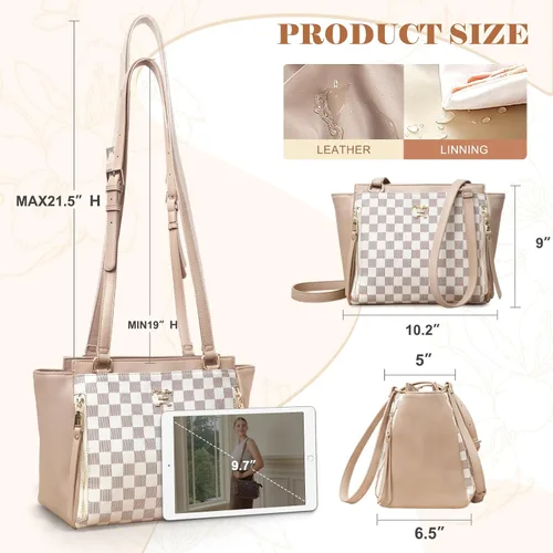 Miniatura 4 de miss fong Bolsa de pañales pequeña a cuadros, bolsa cruzada para pañales, bolsa de pañales, bolsa cruzada de cuero para mujer, color beige y miel