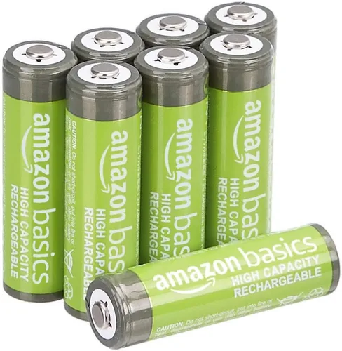 Amazon Basics Paquete de 8 baterías recargables AA NiMH de alta capacidad, 2400 mAh, 1.2 V, recarga hasta 400 veces más, precargadas