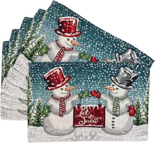 Miniatura 34 de Juego de seis (6) manteles individuales de Navidad con textura de chenilla de Fancy Fun, tejido de tapicería, para fiestas, Navidad, temporadas