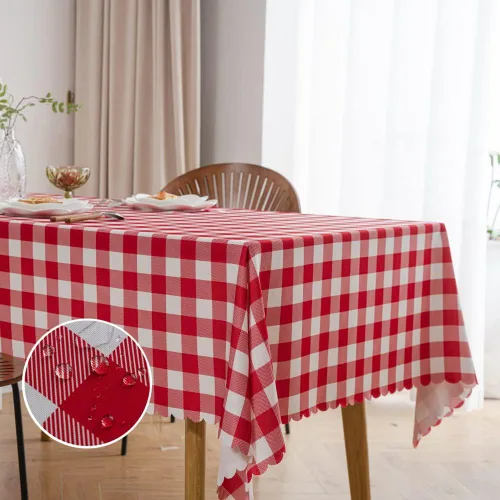 Miniatura 25 de MANGATA CASA Mantel de cuadros rosa para mesas cuadradas, mantel a cuadros, impermeable, para cocina y mesa, mantel de poliéster a cuadros sin Rosa