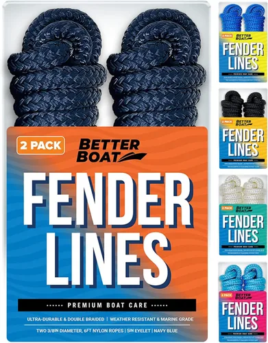 Miniatura 7 de Líneas de guardabarros para barcos, cuerda de nailon trenzada doble de 3/8 de pulgada, 6 pies con asa, paquete de 2, azul real, para boya, amarre