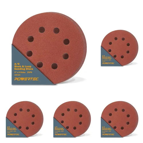 Miniatura 29 de POWERTEC 25PK, 40 Granos, Discos de Lijado de 5 Pulgadas - Gancho y Bucle, Discos de Lijado de Óxido de Aluminio de 5 Pulgadas de 8 Agujeros