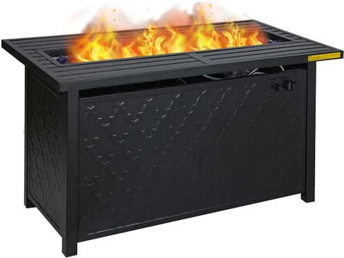 Miniatura 7 de Mesa cuadrada para fogata de gas de 50,000 BTU para exteriores, para patio, jardín, campamento, calefacción al aire libre con vidrio azul
