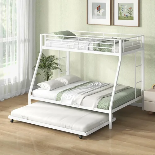 Miniatura 11 de Giantex Literas de metal tamaño individual sobre matrimonial, litera resistente para adolescentes y adultos con escalera y barandillas, litera