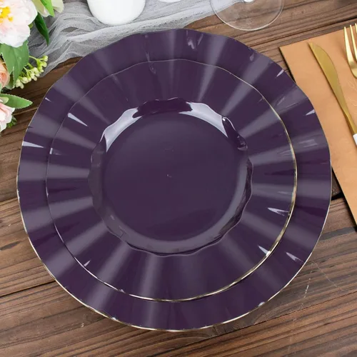 Miniatura 19 de Efavormart - Platos de cena de 11 pulgadas – Juego de 10 platos desechables redondos de plástico negro con borde dorado rizado – Vajilla elegante