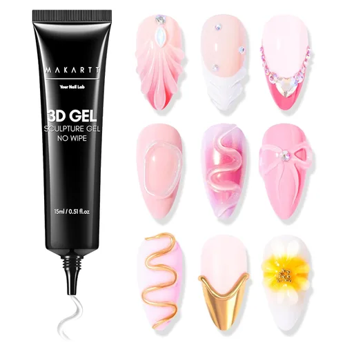 Makartt Arte de uñas en gel 3D, pegamento de gel para esculpir para dibujar, moldear, escultura, gemas y decoración, esmalte de gel transparente que