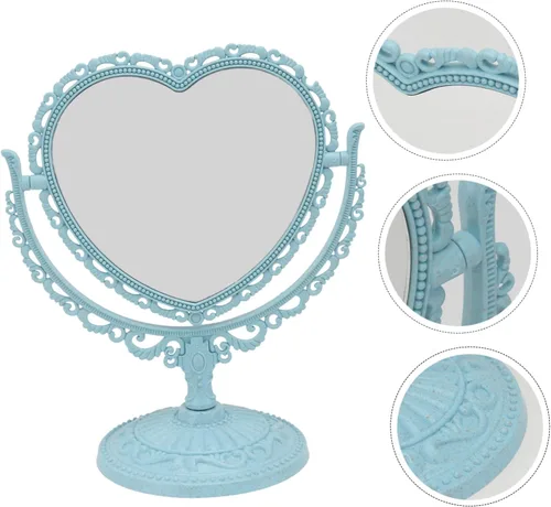 Miniatura 5 de Lurrose - Espejo estético de tocador con forma de corazón, espejo de maquillaje de doble cara con espejo de mesa de 360 grados con soporte