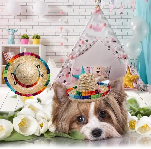Miniatura 6 de Xplanet Paquete de 6 mini sombreros de fiesta mexicana de paja natural, mini sombrero de fiesta, suministros para fiestas