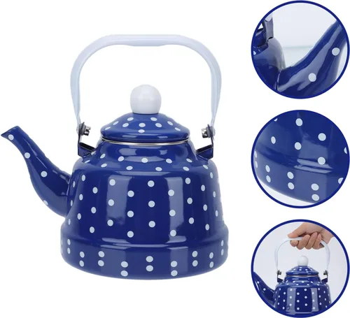 Miniatura 2 de jojofuny Tetera de agua con calefacción esmaltada de lunares, 1.7L, con boquilla segura, conductividad térmica rápida para cocina en el hogar