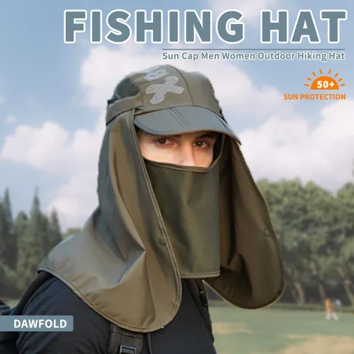 Miniatura 2 de Sombrero de pesca para hombres y mujeres, sombrero de protección solar UPF 50+, gorra plegable con solapa de malla para el cuello, correa resistente
