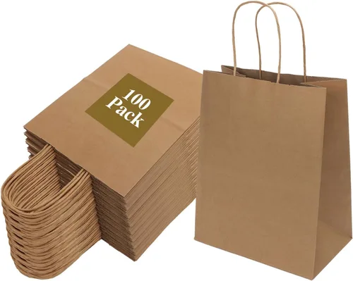 Miniatura 8 de Joybe Paquete de 50 bolsas de papel marrón medianas de 8x4.75x10 pulgadas con asas al por mayor, bolsas de regalo de papel kraft para favores