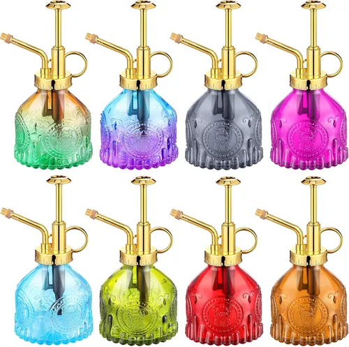 8 botellas rociadoras de cristal para plantas de 6.8 fl oz, Spritzer de plantas vintage, regadera multicolor para suculentas, regadera de 6.4 Dorado