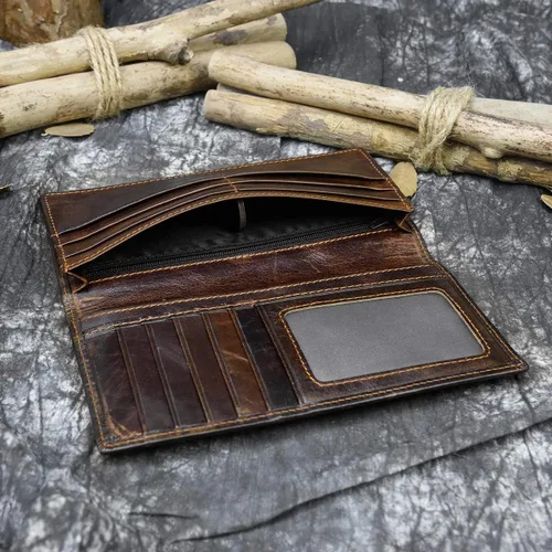Miniatura 5 de LUUFAN Cartera larga de cuero genuino para hombre tarjetero con bolsillo para monedas
