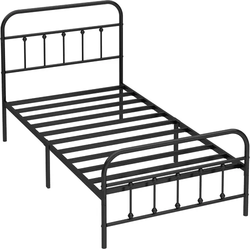 Miniatura 9 de Kujielan Marco de cama de metal: marco de cama individual estructuralmente estable con listones de acero resistente, no necesita somier para una
