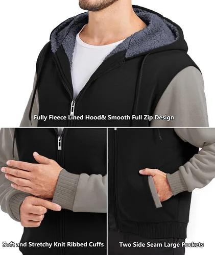 Miniatura 41 de GEEK LIGHTING Sudadera con capucha y cremallera para hombre, forro polar, chaqueta gruesa con capucha para invierno, cálida sudadera atlética