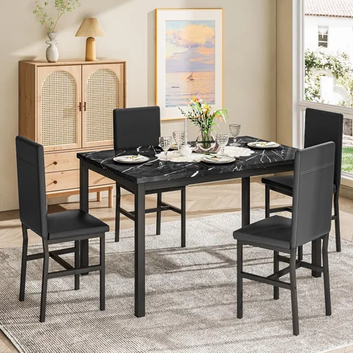 Miniatura 4 de Recaceik Juego de mesa de comedor para 4, mesa de cocina y sillas con mesa de mármol sintético y 4 sillas tapizadas de cuero para cocina, comedor