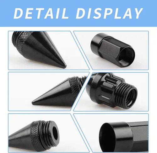 Miniatura 3 de 20 Piezas Picos Antirrobo Extendidos Sintonizador Rueda/Llantas Tuerca de Orejeta M12X1.5+Llave (Negro)