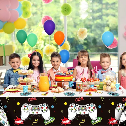 Miniatura 6 de Tatuo 3 piezas de manteles de mesa de videojuegos, decoración de cumpleaños con tema de juegos, mantel de plástico, suministros de fiesta para niños