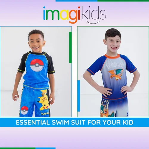 Miniatura 13 de Pokemon Conjunto de traje de baño y camiseta de protección UPF 50+ para niños pequeños a niños grandes (4-14-16)